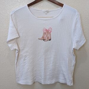 Rodeo Country Ultra Flirt Brand 100% Cotton Cowgirl Boot White Tshirt. Size 2X